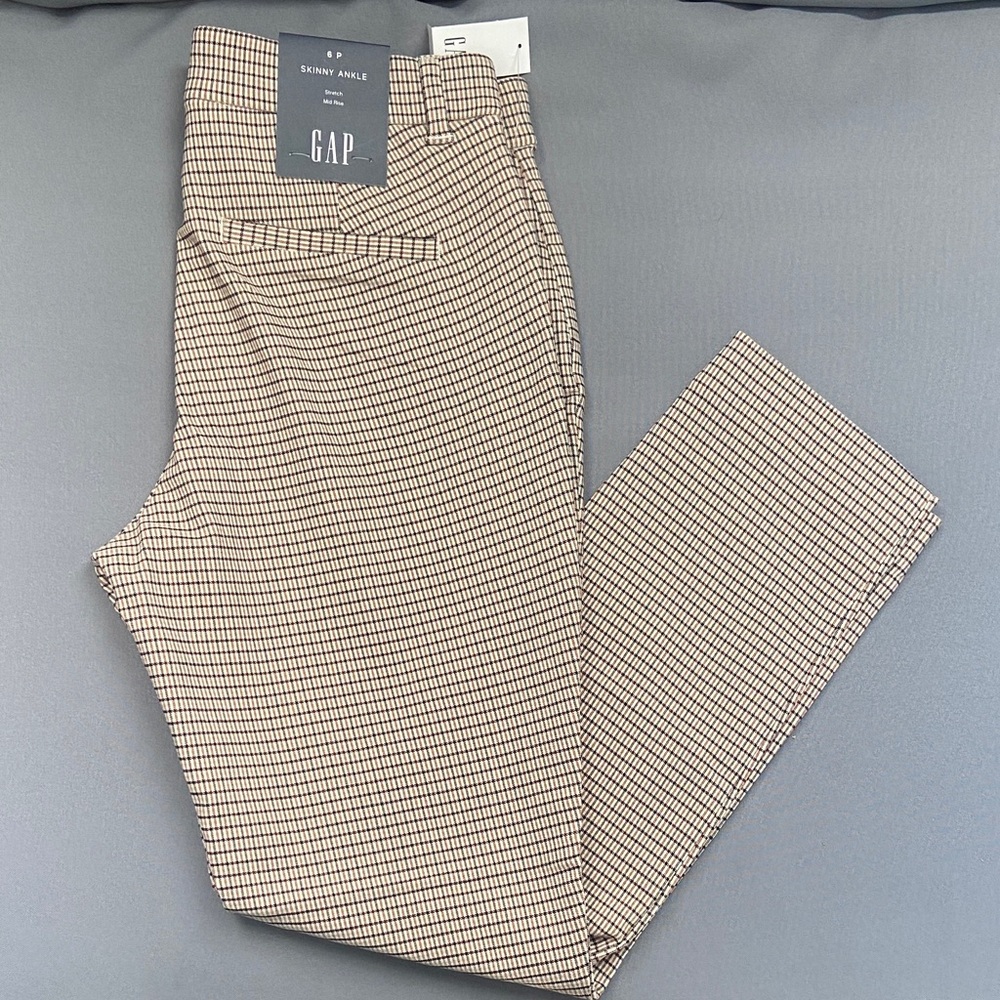 GAP Women's Beige Plaid Skinny Ankle Pants